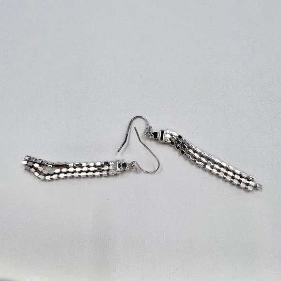 NWT - Indeed - Clear Rhinestone 3 Strand Dangle Silver Tone Fishhook Earrings - Picture 7 of 9